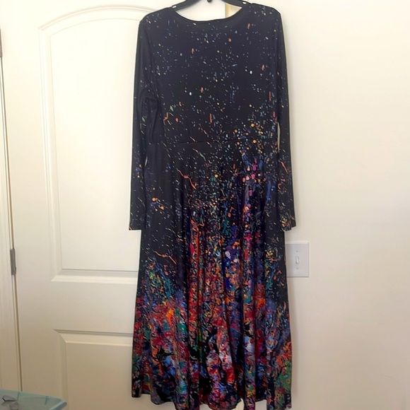 Black Color Splatter Long Sleeve Dress Size L - Picture 2 of 6